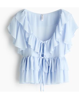 H&M Volantbluse zum Binden - Blau