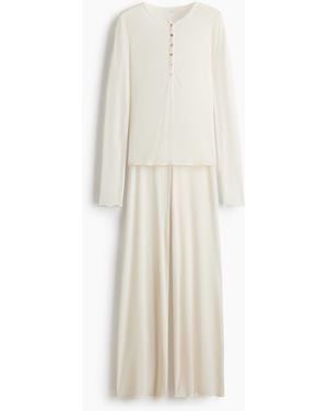 H&M Gerippter Jerseypyjama - Weiß