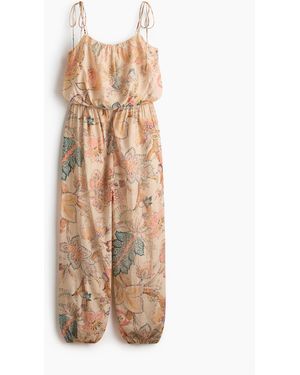 H&M Jumpsuit mit Bindeträgern und Balloon Leg - Natur