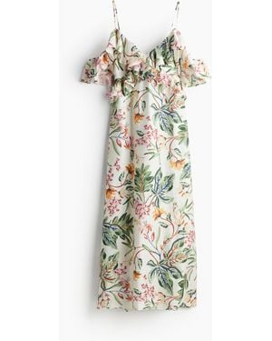 H&M Cold-Shoulder-Kleid mit Volant - Weiß