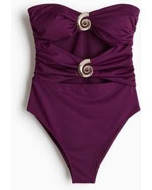 H&M Bandeau-Badeanzug mit wattierten Cups und High Leg - Lila