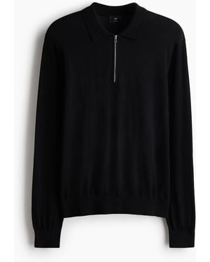 H&M Poloshirt aus Merinowolle in Regular Fit - Schwarz