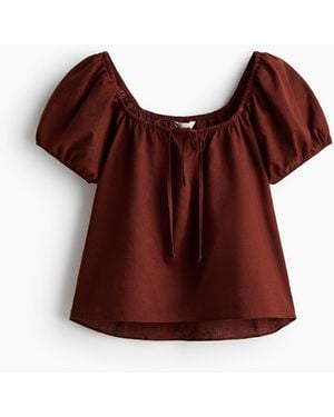H&M Bluse aus Leinengemisch mit Puffärmeln - Rot