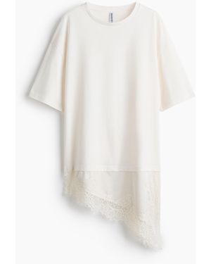 H&M Asymmetrisch T-shirt Met Kant - Wit