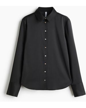 H&M Nauwsluitende Twill Overhemdblouse - Zwart