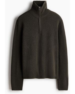 H&M Wollpullover mit Zipper in Regular Fit - Schwarz