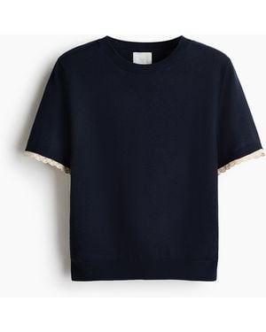 H&M Feinstrickshirt mit Spitze - Blau