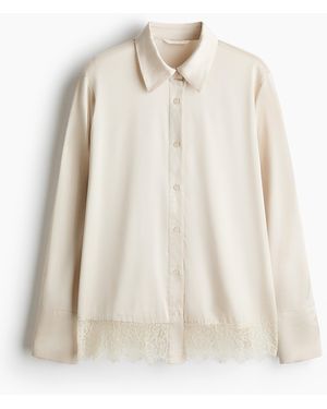 H&M Oversized Bluse mit Spitzenbesatz - Weiß