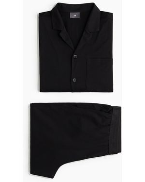 H&M Pyjama aus Baumwolljersey Relaxed Fit - Schwarz
