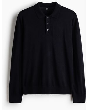 H&M Poloshirt aus Merinowolle in Regular Fit - Schwarz