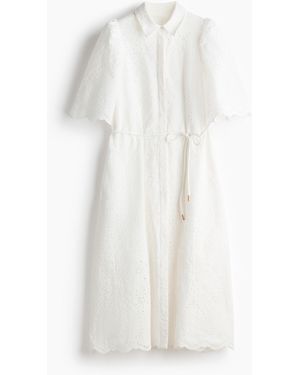 H&M Katoenen Overhemdjurk Met Broderie Anglaise - Wit