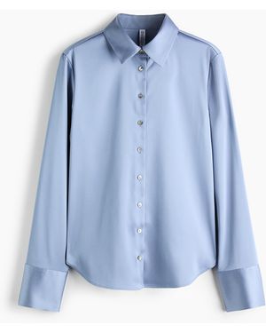 H&M Nauwsluitende Twill Overhemdblouse - Blauw