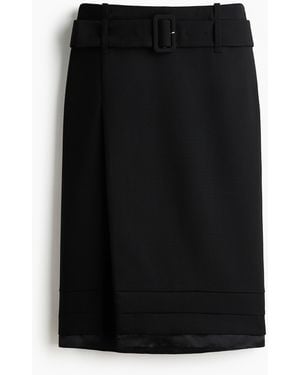 H&M Wollen Rok Met Ceintuur - Zwart