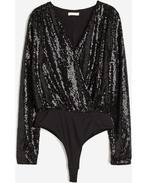 H&M Paillettenbody - Schwarz