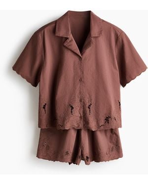H&M Pyjama mit Broderie Anglaise - Braun