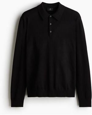 H&M Feinstrick-Poloshirt in Regular Fit - Schwarz
