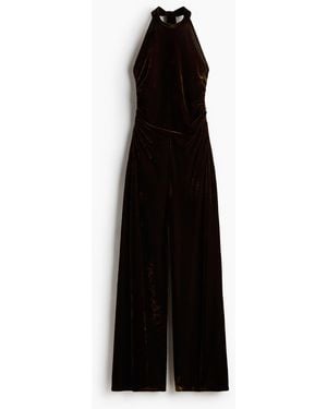 H&M Velours Halterjumpsuit - Zwart