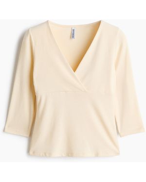 H&M Tricot Top Met V-hals - Naturel