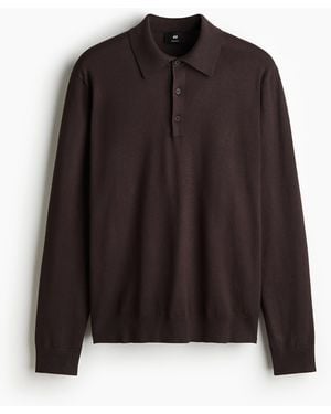 H&M Feinstrick-Poloshirt in Regular Fit - Braun