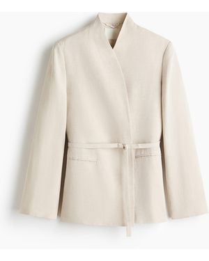 H&M Blazer Van Linnenmix Met Ceintuur - Naturel