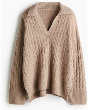 H&M Polopullover in Zopfstrick - Braun