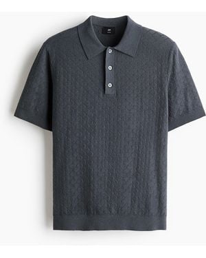 H&M Structuurgebreid Poloshirt - Grijs