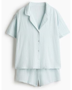 H&M Shorty aus Baumwollmusselin - Blau