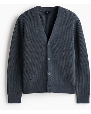 H&M Chenille-Cardigan aus Patentstrick in Relaxed Fit - Blau