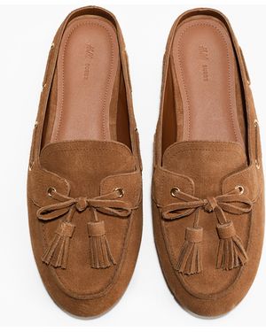 H&M Mules aus Velours-Spaltleder - Braun