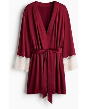 H&M Satijnen Ochtendjas Met Kant - Rood