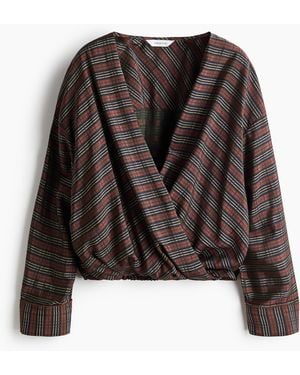 H&M Wickelbluse mit Ballonsaum - Braun