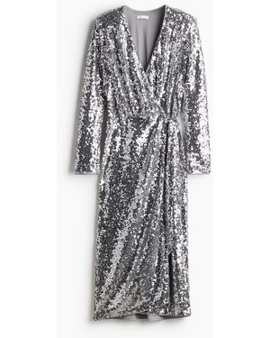H&M Paillettenkleid im Wickelschnitt - Weiß