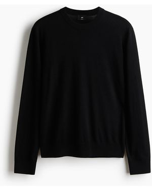 H&M Merinowollpullover in Regular Fit - Schwarz