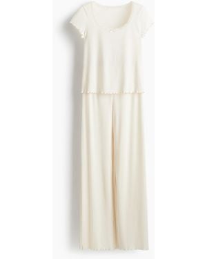 H&M Gerippter Pyjama - Weiß