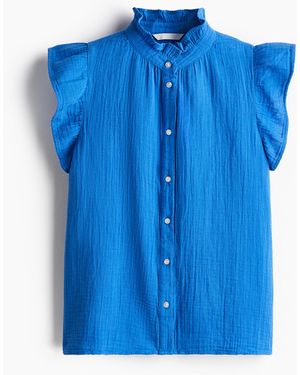 H&M Mousseline Blouse Met Volantmouwen - Blauw