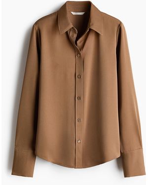 H&M Satijnen Overhemdblouse Met Lange Mouwen - Bruin