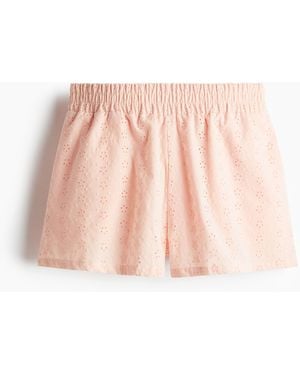 H&M Hoch taillierte Shorts mit Broderie Anglaise - Pink