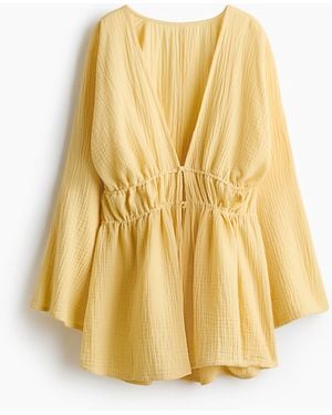 H&M Strandkaftan Van Katoenen Mousseline - Geel