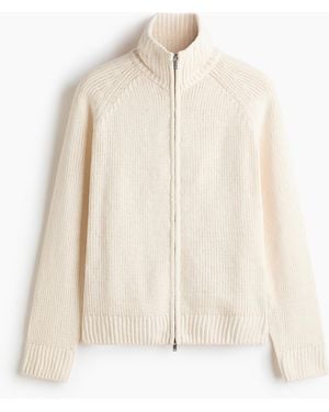 H&M Chenille-Cardigan mit Zipper in Relaxed Fit - Weiß