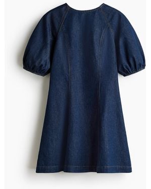 H&M Denim Jurk Met Ballonmouwen - Blauw