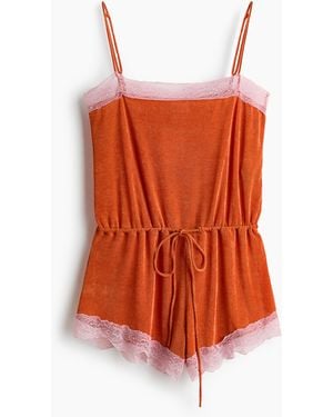 H&M Lace-trimmed jersey playsuit - Orange