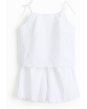 H&M Baumwollshorty mit Broderie Anglaise - Weiß