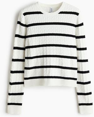 H&M Pullover mit Zopfmuster - Weiß