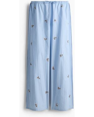H&M Bestickte Pyjamahose aus Baumwolle - Blau