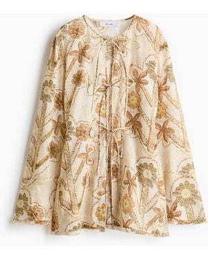 H&M Blouse Met Bloemenprint En Strikbandjes - Naturel