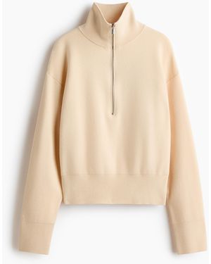 H&M Fijngebreide Trui Met Ritssluiting - Naturel