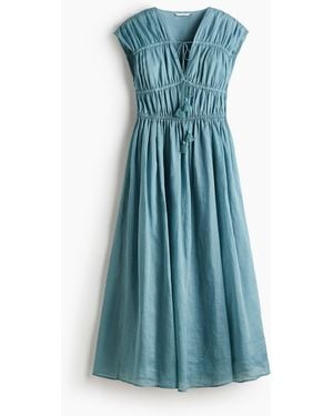 H&M Kleid aus Ramie mit Kordelzugdetails - Blau