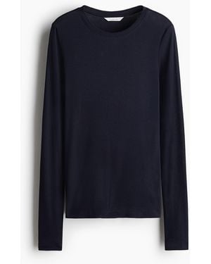 H&M Geribde Top Van Pimakatoen - Blauw