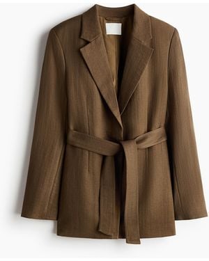H&M Structuurgeweven Blazer Met Strikceintuur - Bruin