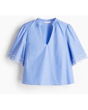 H&M Katoenen Blouse Met Broderie Anglaise - Blauw